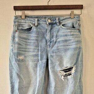 American Eagle Mom Straight Jeans Women 2 Light Distressed Ripped Y2K Retro Boho